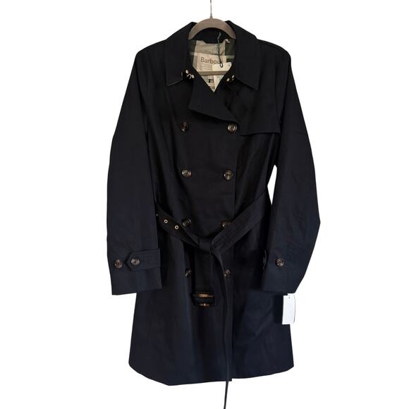 BARBOUR SHORT GRETA SHOWERPROOF TRENCH COAT BLACK - Picture 7 of 11